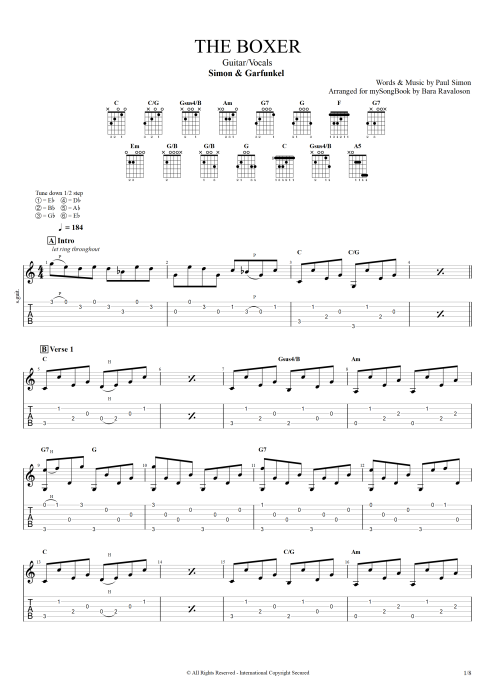 Spartito "The Boxer" per chitarra